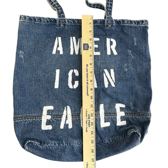 American Eagle Tote Shoulder Bag Distressed Denim New - Picture 4 of 8